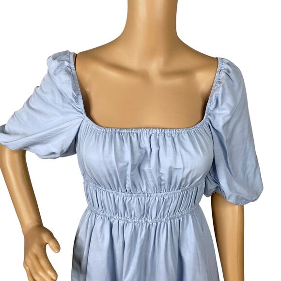 Cider NEW Pastel Blue Milkmaid Babydoll Puff Sleeve Dress SZ S - Picture 5 of 10